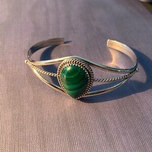 Malachite Sterling Silver Vintage Cuff Bracelet Signed PY STERLING